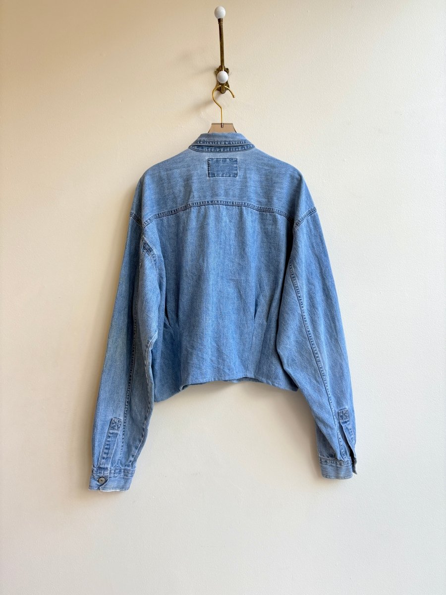 The Kevin Top | Vintage Blue Denim Top w/ Silver Buttons & Gathered Waist (Reworked) - Made X Hudson