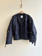 Navy Blue Army Liner Quilted Coat w/ Grommets & Single Silver Clasp (Reworked) - Made X Hudson