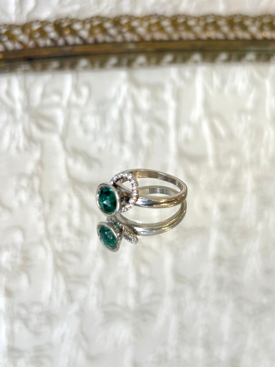 Round Rock - n - Roll Sterling Silver Ring w/ Green CZ Stone - Made X Hudson