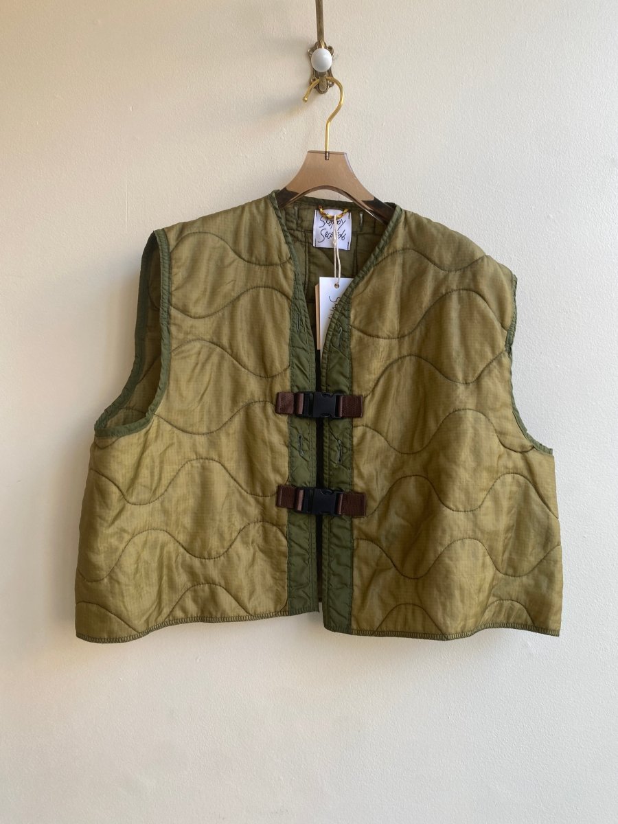 Olive Green Army Liner Quilted Vest w/ Black Clasps (Reworked) - Made X Hudson