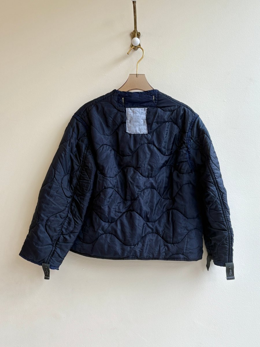 Navy Army Liner Quilted Coat w/ Faux Leather Buttons & Patch Pockets (Reworked) - Made X Hudson