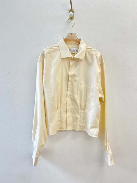 The Kevin Top | Butter Yellow Cotton Button Down Top w/ Gathered Waist (Reworked)