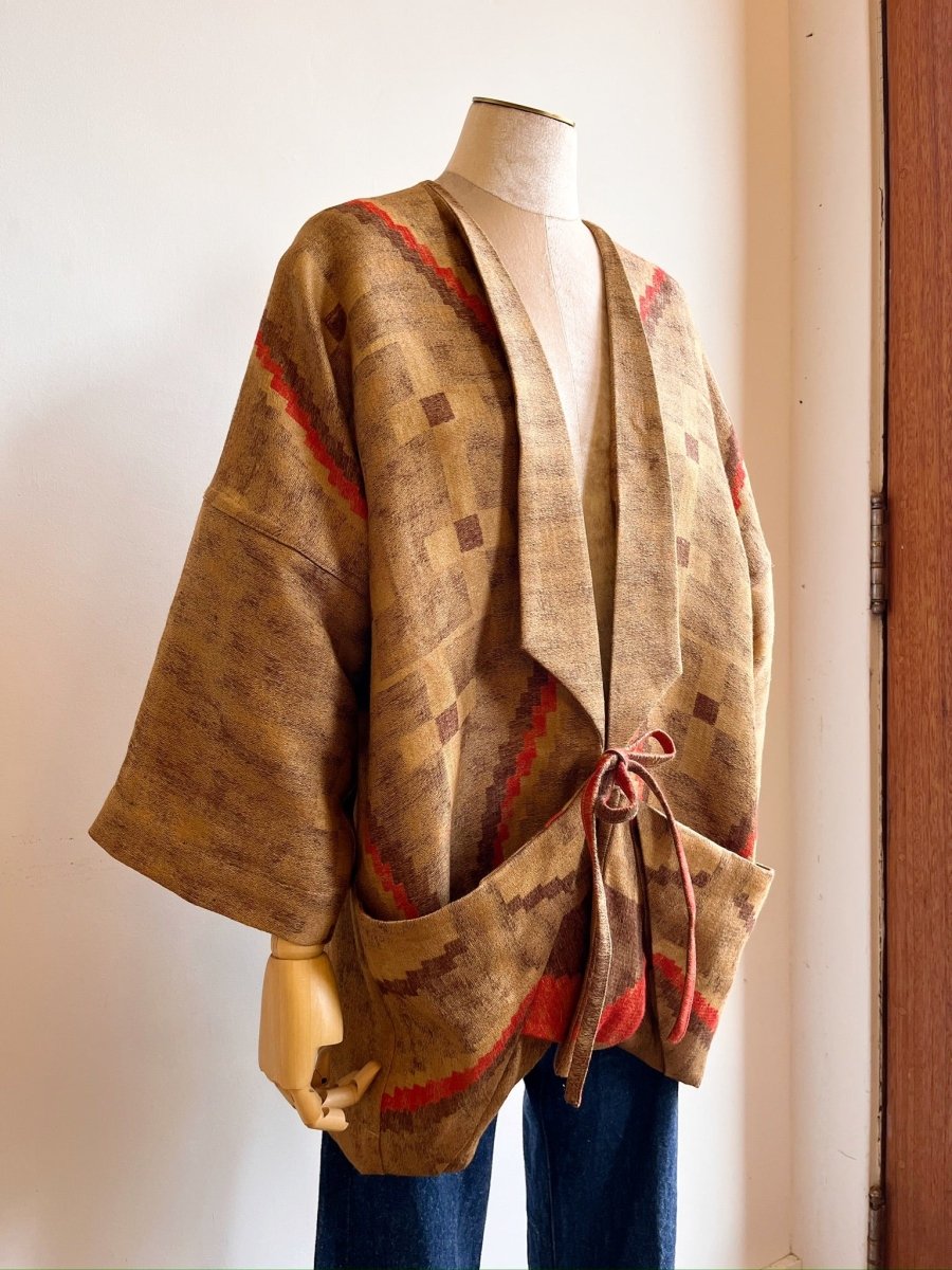 Tan, Brown, Orange Linen Santa Fe Print Chore Jacket - Made X Hudson