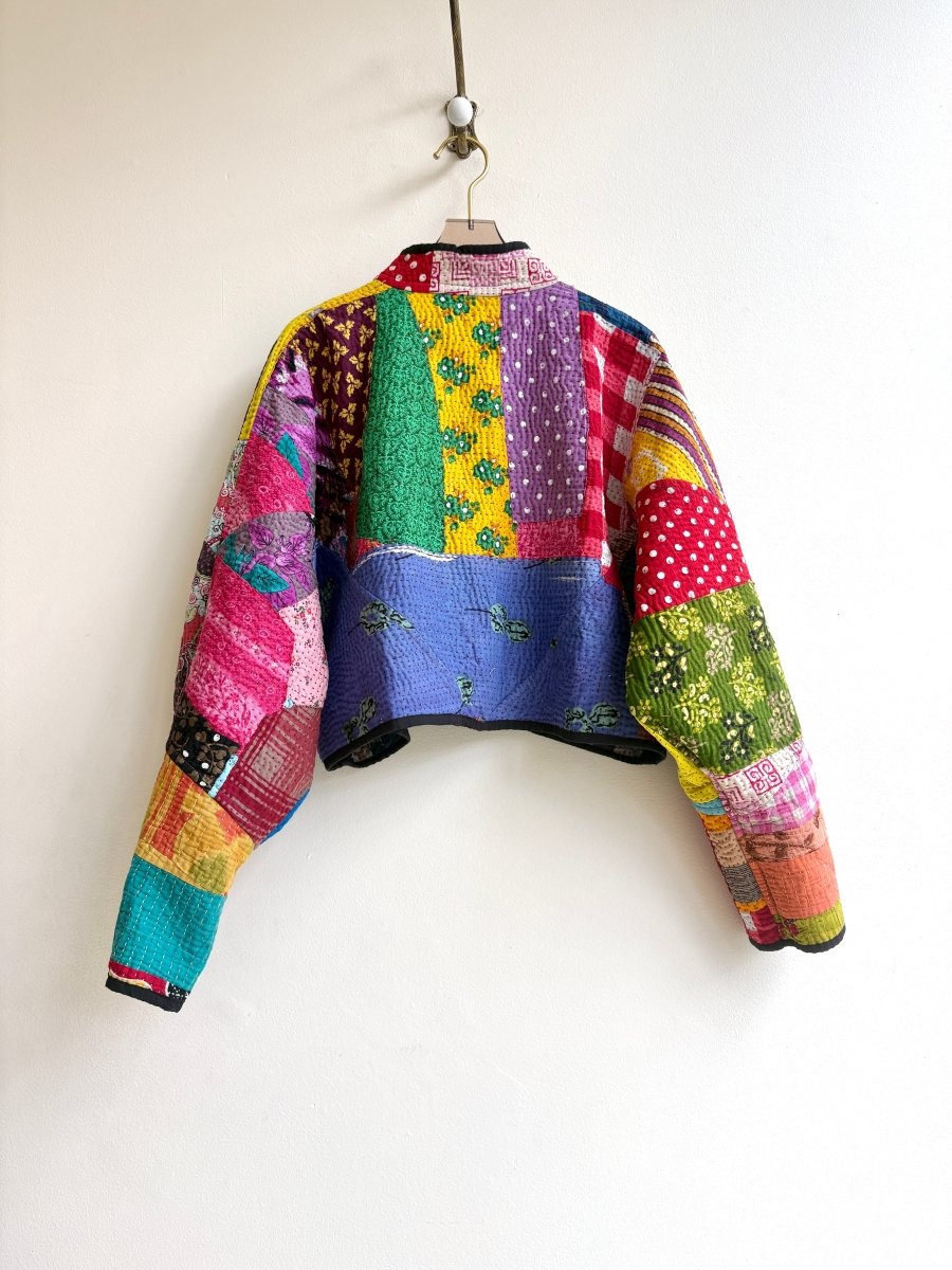 Reversible Kaira Quilted Cropped Jacket in Colors Blue, Camel, Cream, Purple Plaid & Coral, Red, Black, Cornflower Blue - Made X Hudson