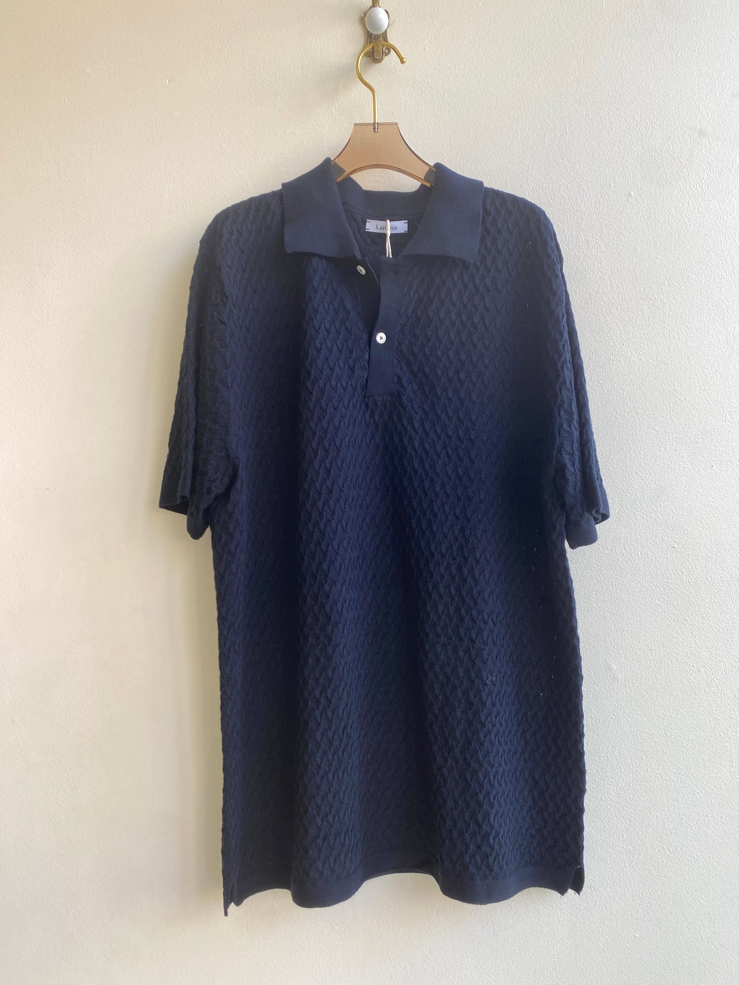 Navy Koa Textured Pointelle Polo