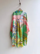 Silk Button Down Long Shirt in Lime and Pink Tropical Leaf Print - Made X Hudson