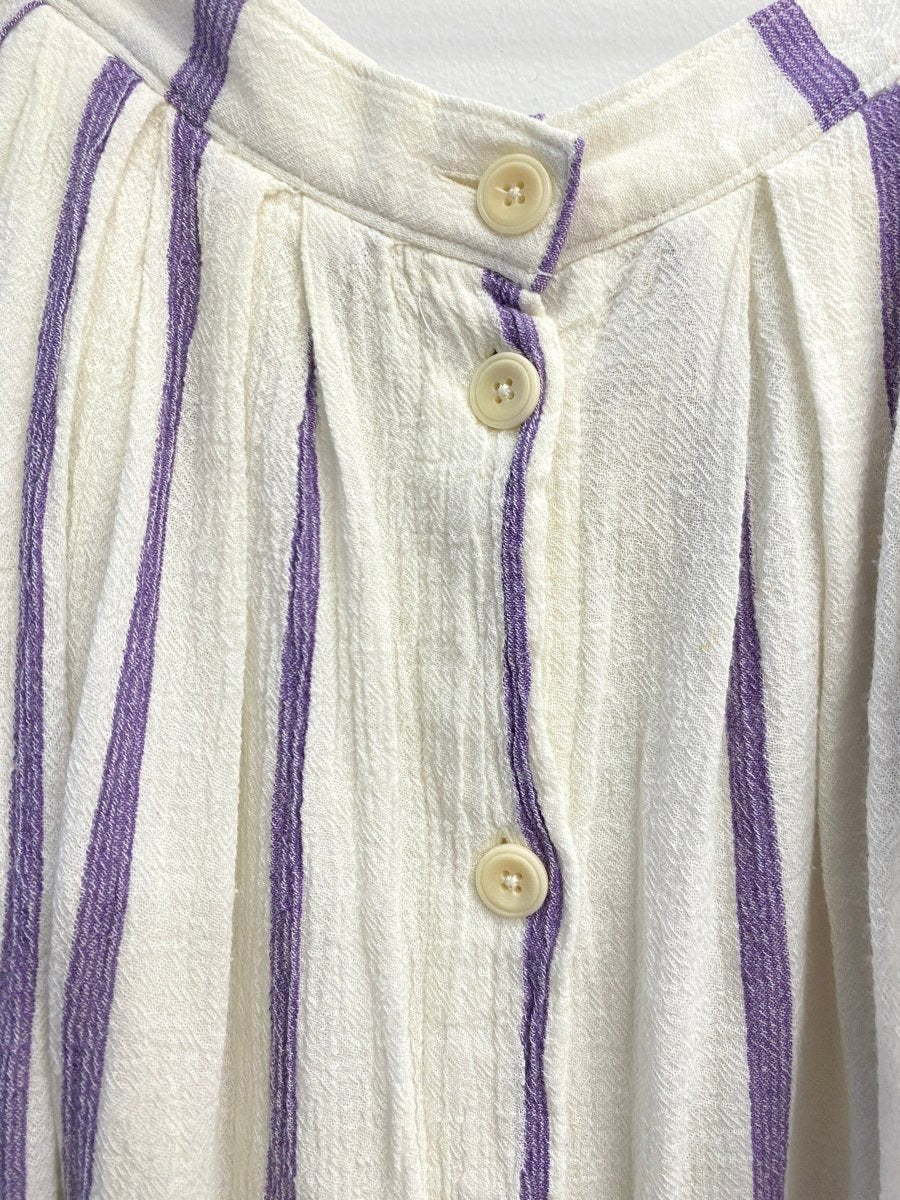 White & Purple Striped Button Up Cotton Skirt (Vintage) - Made X Hudson