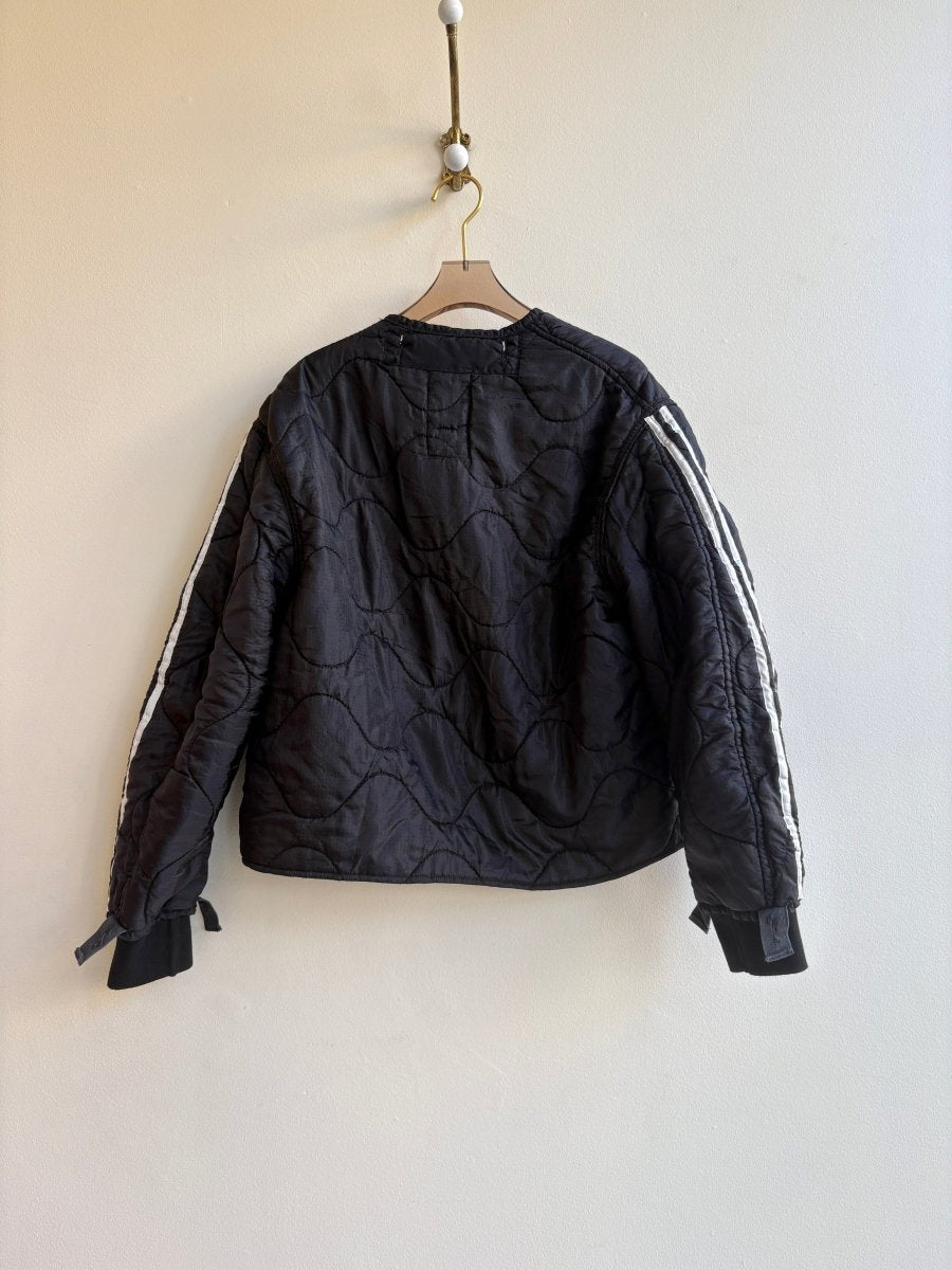 Black Army Liner Quilted Coat w/ White Buttons (Reworked) - Made X Hudson