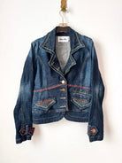 Cherry, Gold and Mint Embroidered Denim Blazer (Reworked) - Made X Hudson