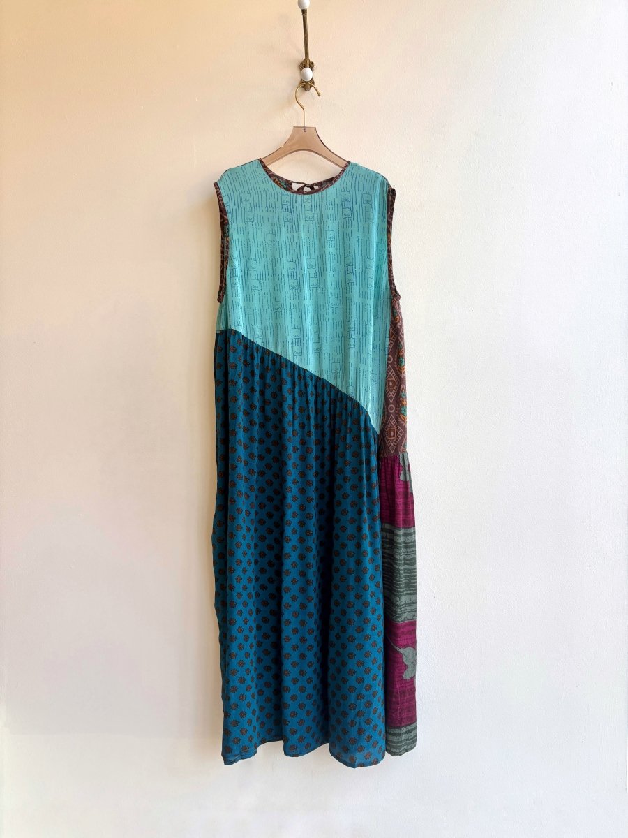 Anan Long Dress, Upcycled Silk in Colors Teal, Peacock, Wine, Green - Made X Hudson