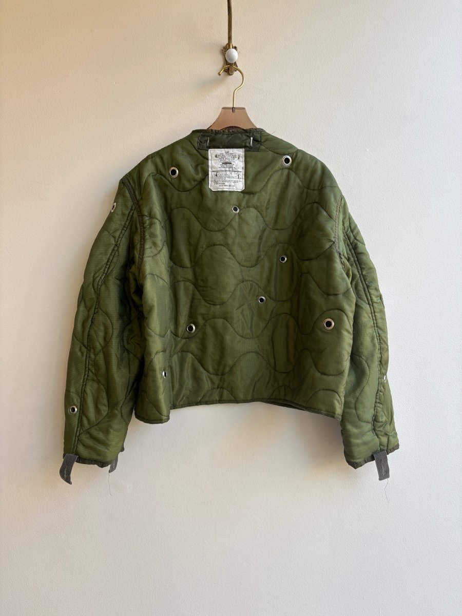 Dark Olive Green Army Liner Quilted Coat w/ Silver Grommets & Clasp (Reworked) - Made X Hudson