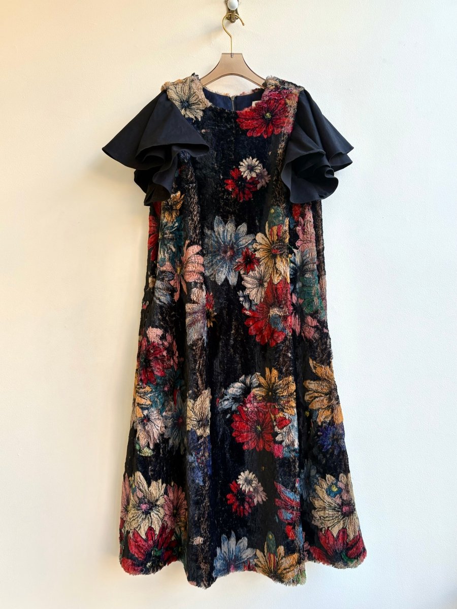 Faux Fur Floral Chore Dress w/ Flutter Sleeve - Made X Hudson