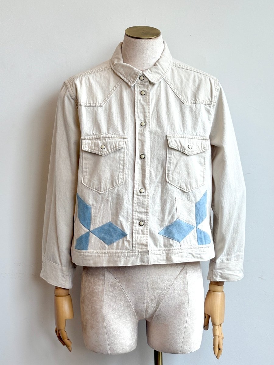 White Denim Shirtjacket w/ White & Blue Lemoyne Star (Reworked) - Made X Hudson