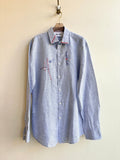 Cherry Red, White, and Cobalt | Embroidered Micro Striped Blue Button Down (Reworked) - Made X Hudson