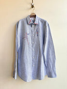 Cherry Red, White, and Cobalt | Embroidered Micro Striped Blue Button Down (Reworked) - Made X Hudson