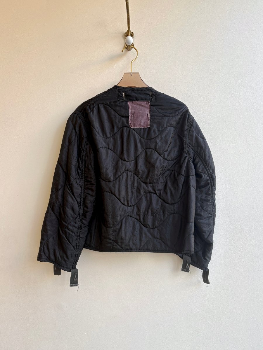 Black Army Liner Quilted Coat w/ Silver Buttons & Navy Pockets (Reworked) - Made X Hudson