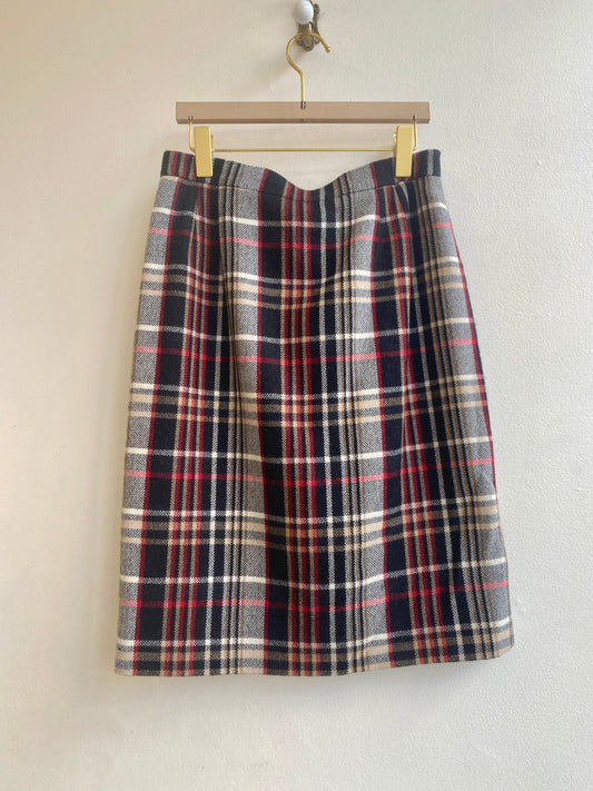 Emanuel Ungaro | Red & Black Plaid Print Knee-Length Skirt (Vintage)