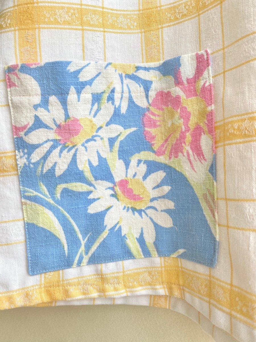 Yellow Plaid Spring Picnic Top w/ Floral Patch Pockets - Made X Hudson