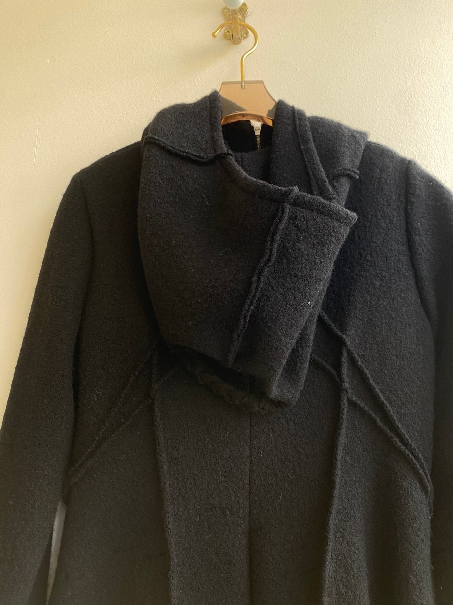 Black Wool Zip - up Opera Coat w/ Hood - Made X Hudson