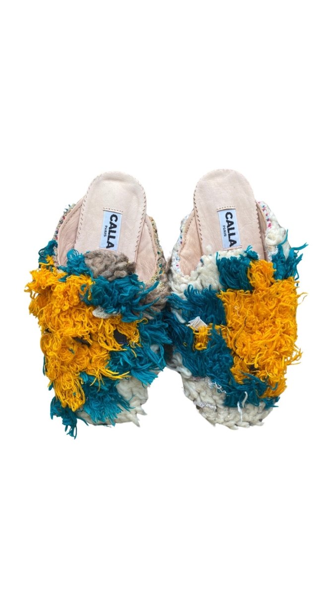 Niki Babouche Flats In Colors Teal, Yellow, Black, Brown, & Cream (Size 39) - Made X Hudson