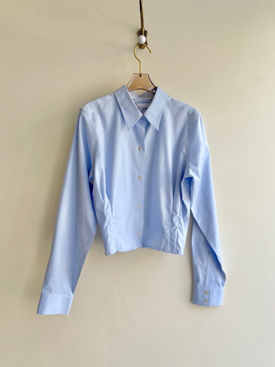 The Kevin Top | Blue Button Down Top w/ Gathered Waist (Reworked) - Made X Hudson