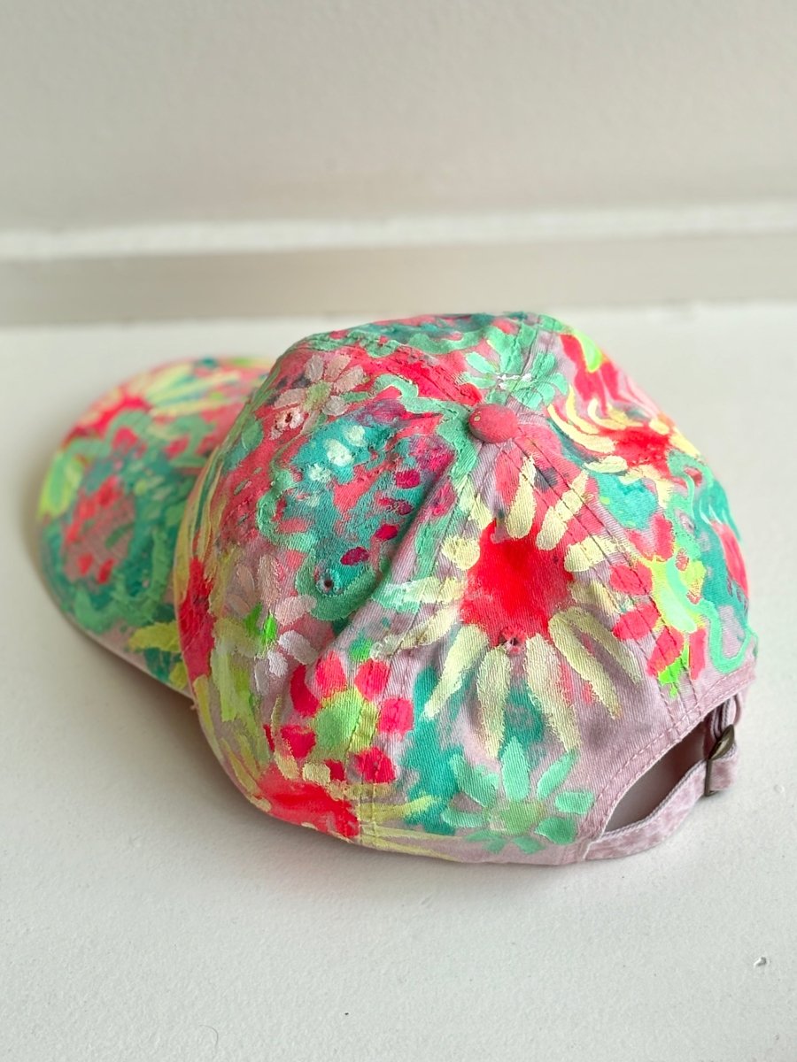 Pink Hand Painted Neon Flowers Baseball Cap - Made X Hudson