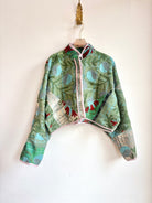 Reversible Suzani Quilted Cropped Jacket in Colors Emerald, Forest, Rust, Light Mauve & Olive, Rust, Beige, Light Blue - Made X Hudson
