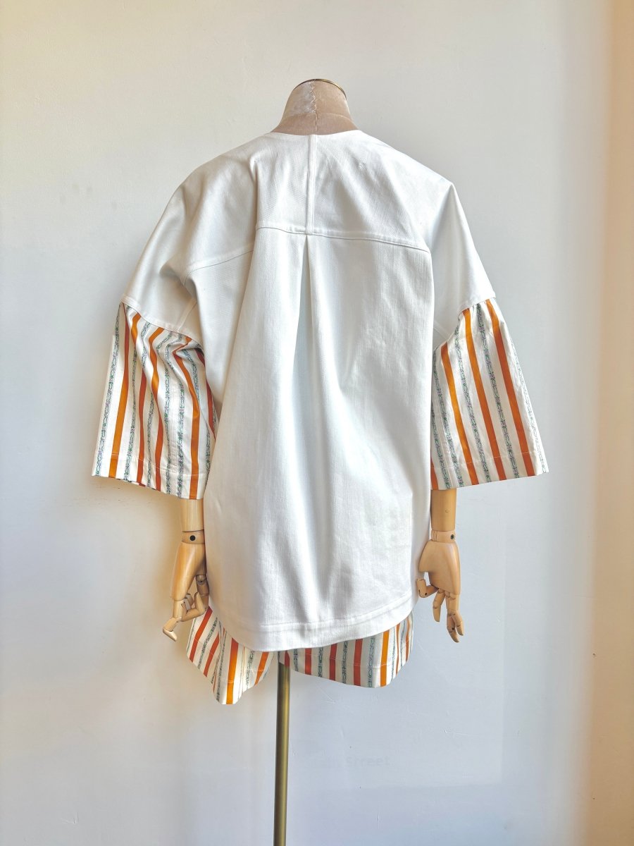 White w/ Orange & Purple Floral Striped Chore Jacket - Made X Hudson