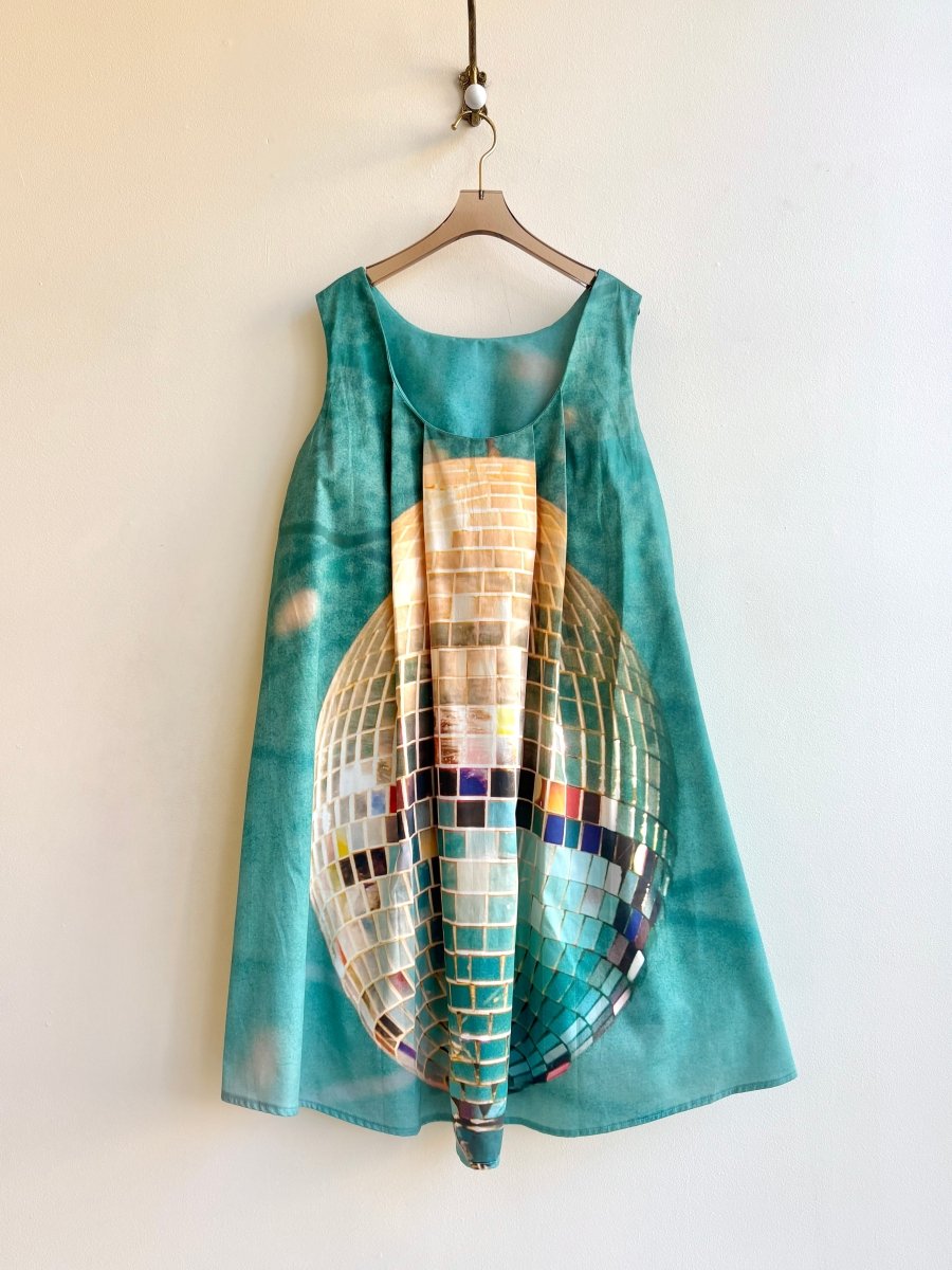 Teal & Yellow Disco Ball Print Watteau Dress - Made X Hudson