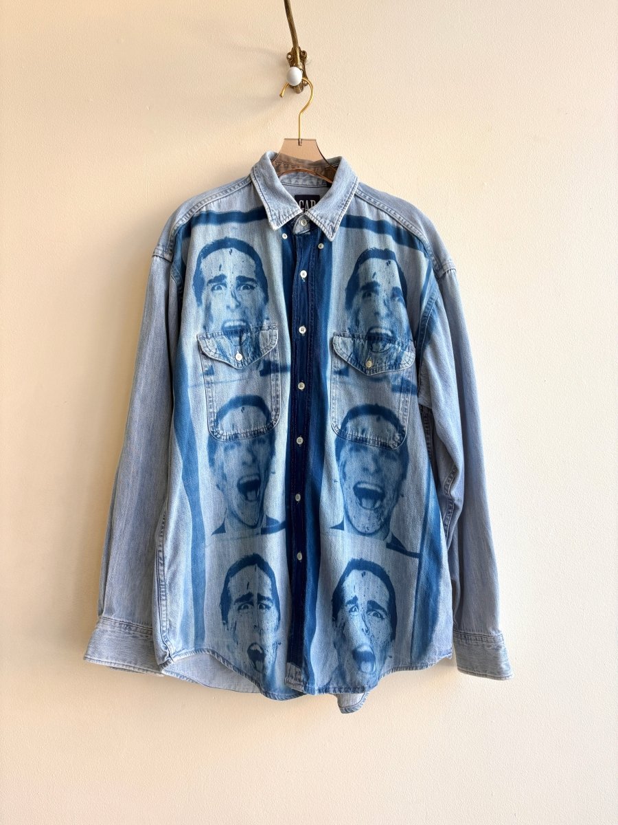 Patrick Bateman American Psycho Repeat on Denim | Cyanotype Print Button - Down (Reworked) - Made X Hudson