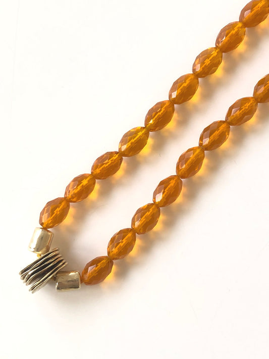 Handmade Orange Necklace With Egg Faceted Crystals