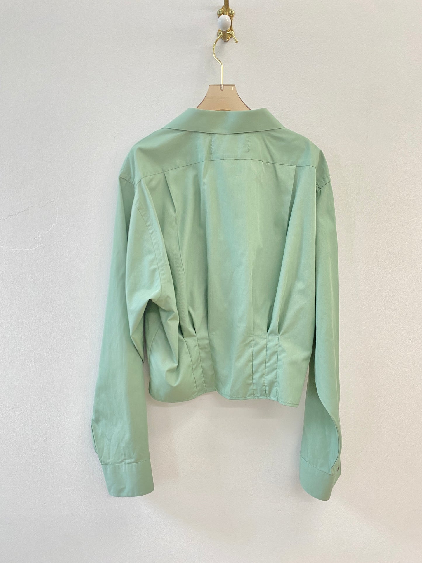 The Kevin Top | Sage Green Cotton Button Down Top w/ Gathered Waist (Reworked)