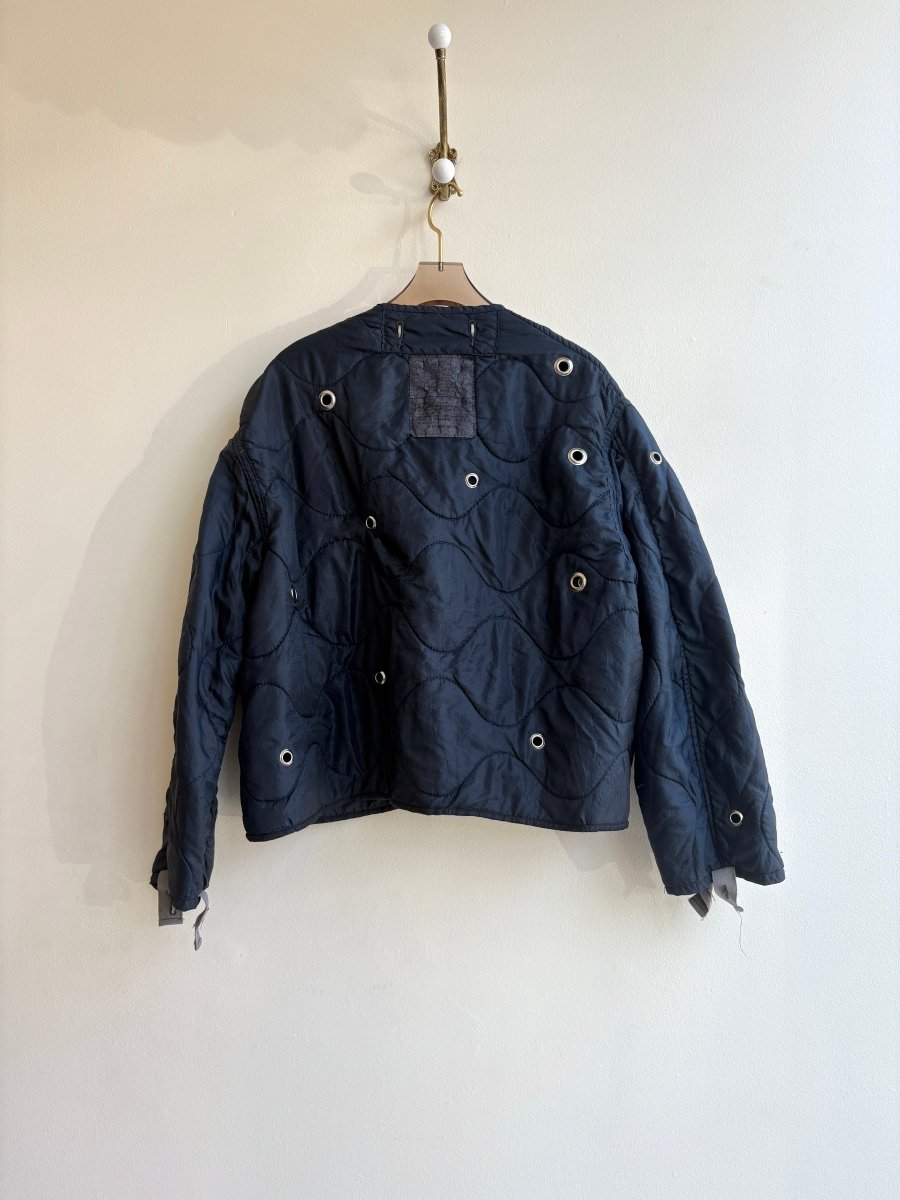 Deep Navy Army Liner Quilted Coat w/ Silver Grommet, Clasp, & Black Pockets (Reworked) - Made X Hudson