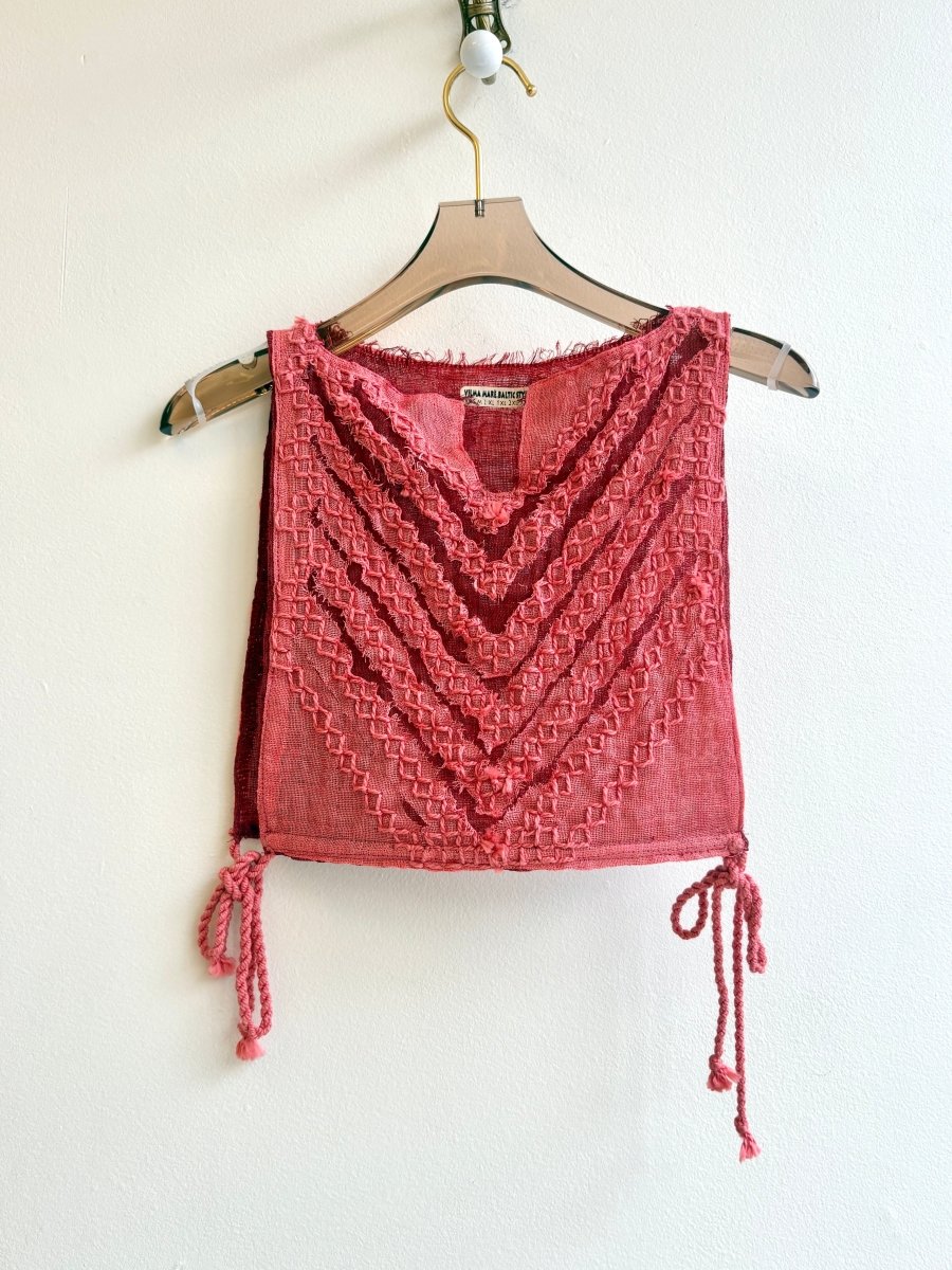 Chester in Pink and Red Linen with Hand Embroidered V Design - Made X Hudson