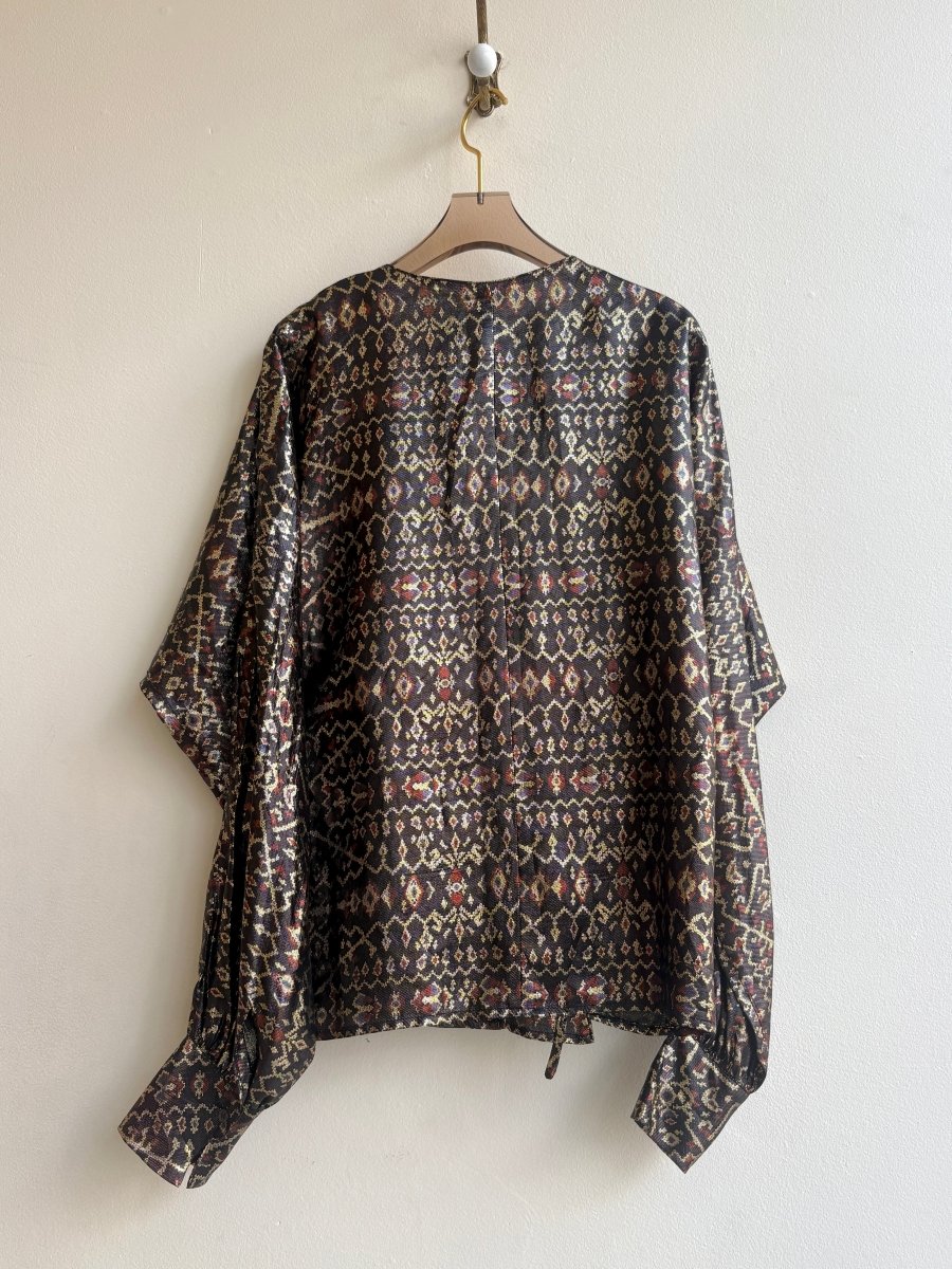 Black and Gold Pattered Lame Wrap Top (Vintage) - Made X Hudson