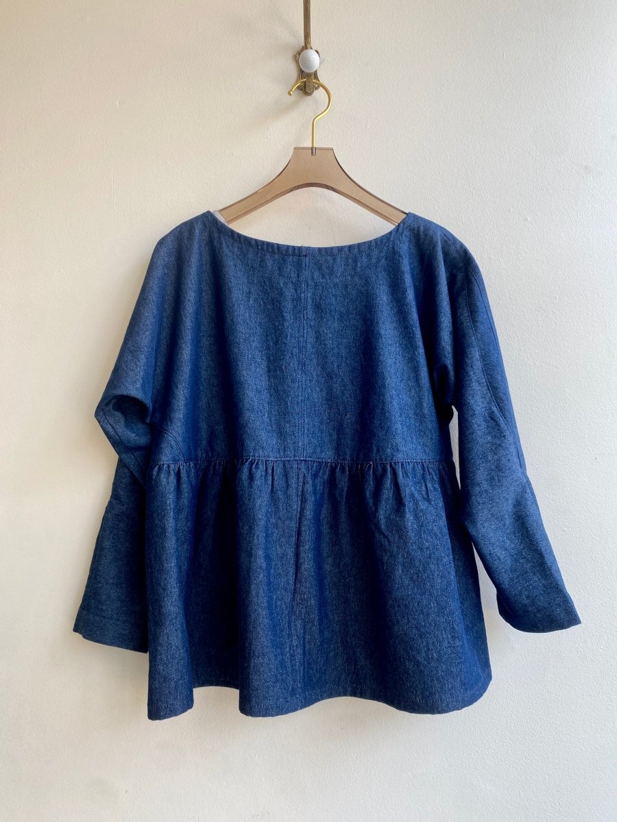 Zero Waste Gathered Top In Denim - Made X Hudson