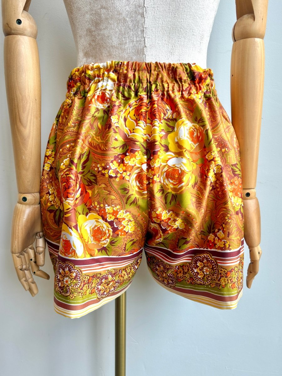 Yellow, Carmel, & Green Retro Rose Flower Town Shorts - Made X Hudson