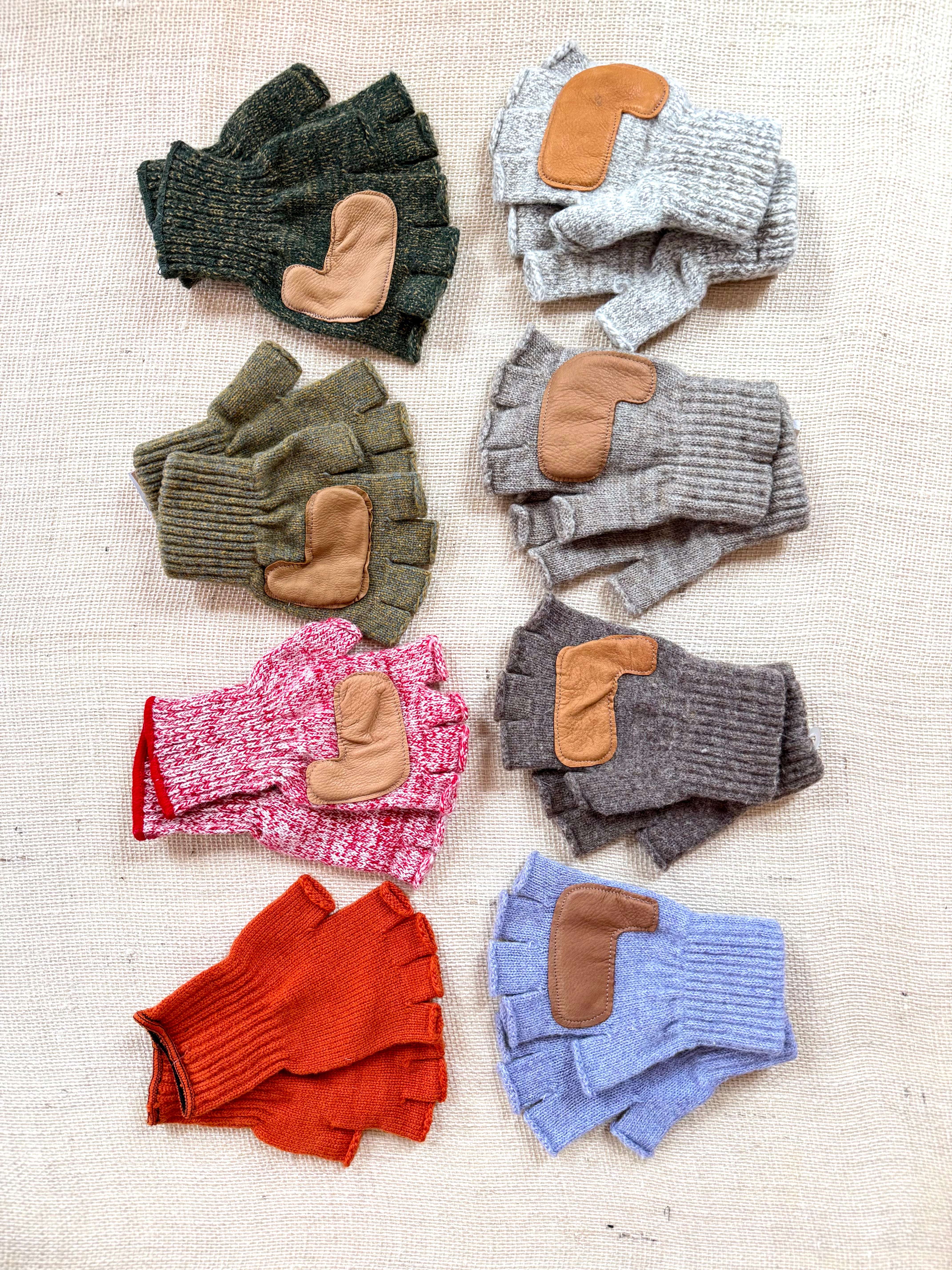 Fingerless Wool Gloves w/ Leather Palms | Womens One Size