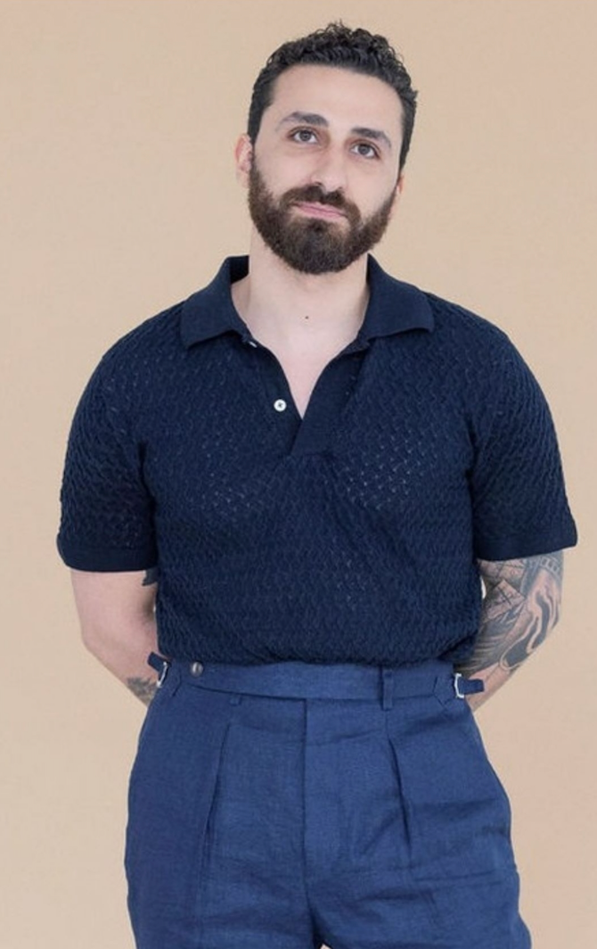 Navy Koa Textured Pointelle Polo