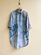 Floral Tile Shirt Dress in Powder Blue and Cobalt | Hand Painted (Reworked) - Made X Hudson