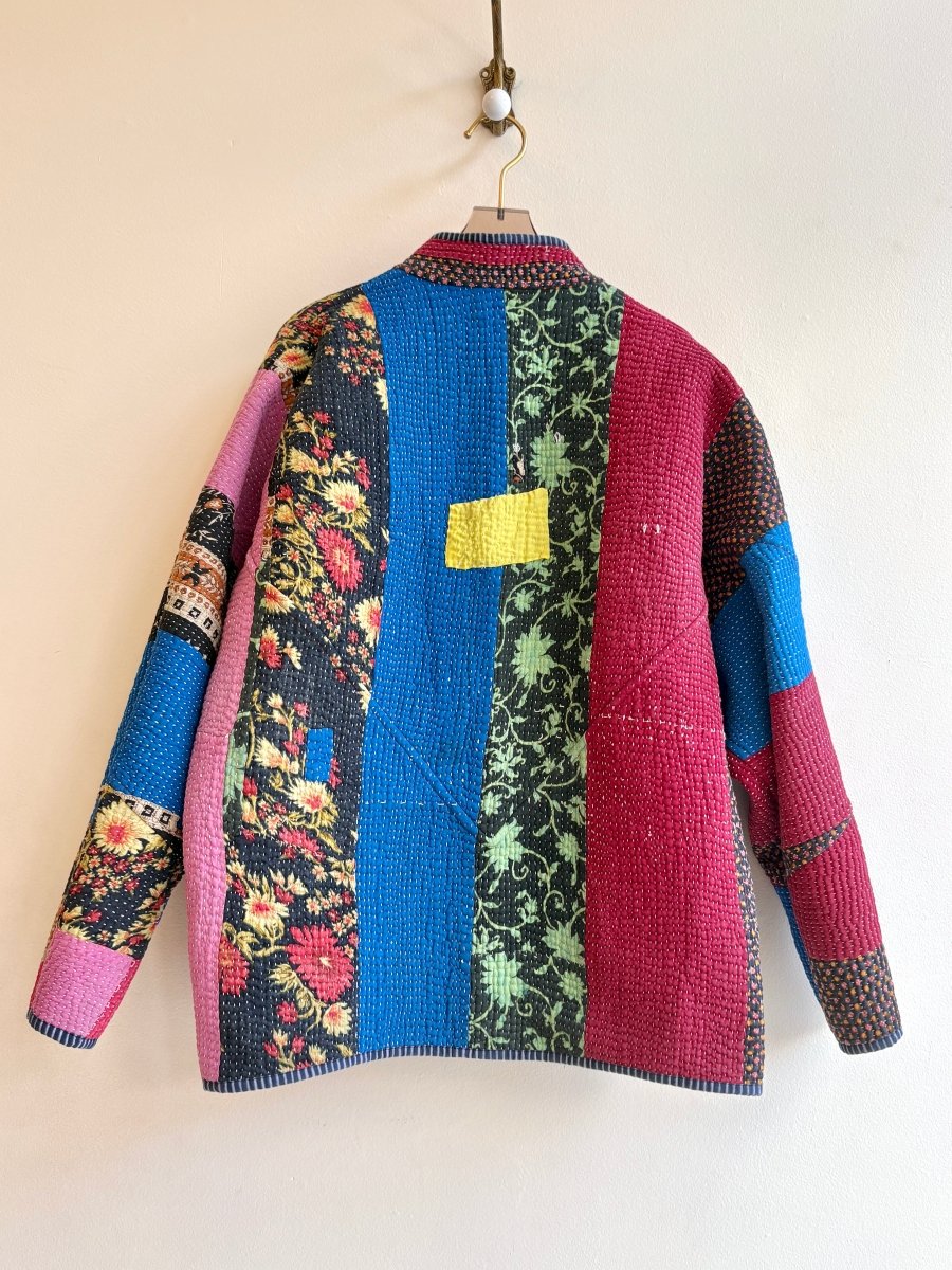 Reversible Ladhiya Quilted Jacket in Colors Watermelon Pink, Green, Cream & Blue, Black, Pink, Brick Red - Made X Hudson