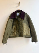 Dark Olive Army Liner Quilted Coat w/ Peat Brown Dagger Collar & Faux Leather Buttons (Reworked) - Made X Hudson