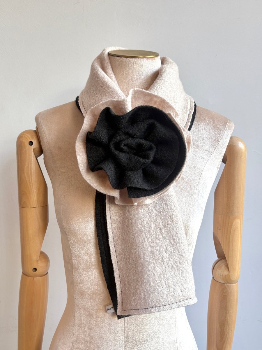 Boiled Wool Neck Wrap | Black & Cream - Made X Hudson