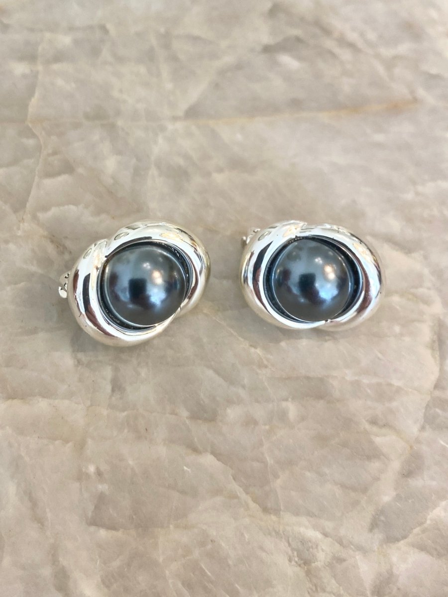 Silver w/Grey Pearl Clip On Earrings (Vintage) - Made X Hudson
