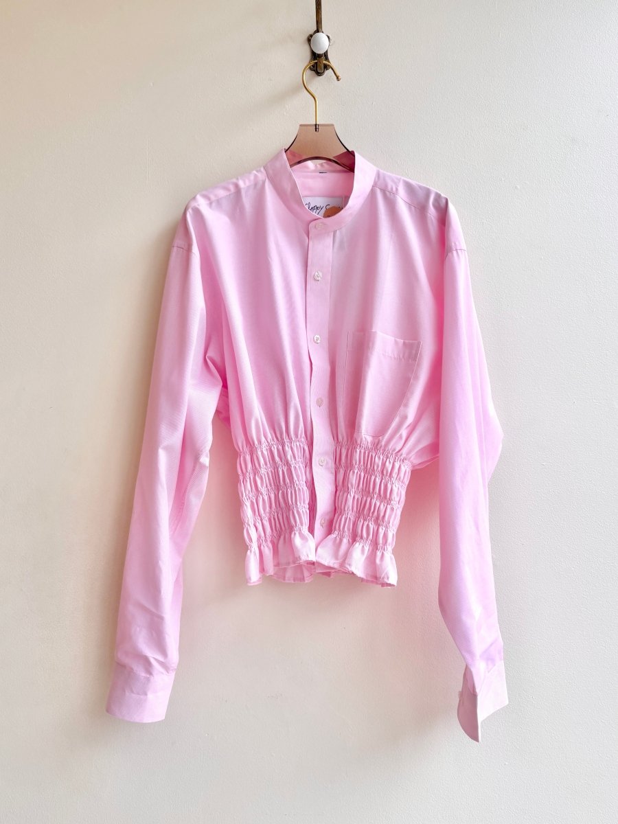 The George Top | Pink Mini - Stripe Button Down Top w/ Smocked Waist (Reworked) - Made X Hudson