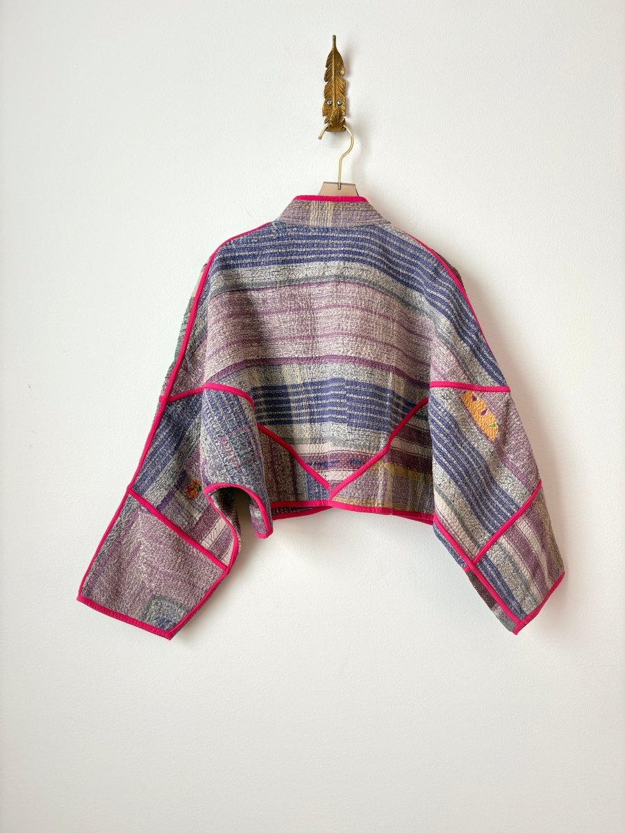 Reversible Kaira Quilted Cropped Jacket in Colors Sage, Lilac, Purple, Bright Pink & Purple, Teal, Blue - Made X Hudson