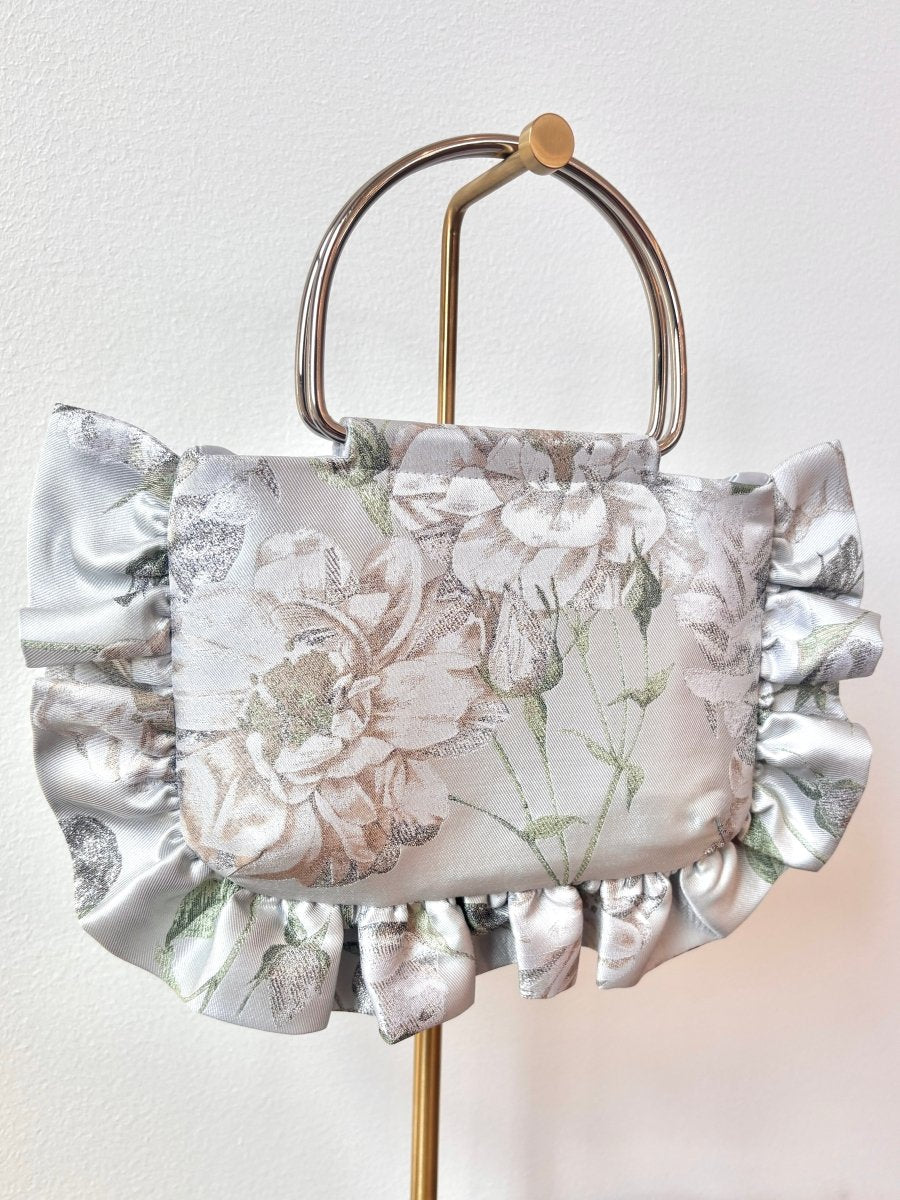 Silver Floral Brocade Minnie Ruffle Bag - Made X Hudson