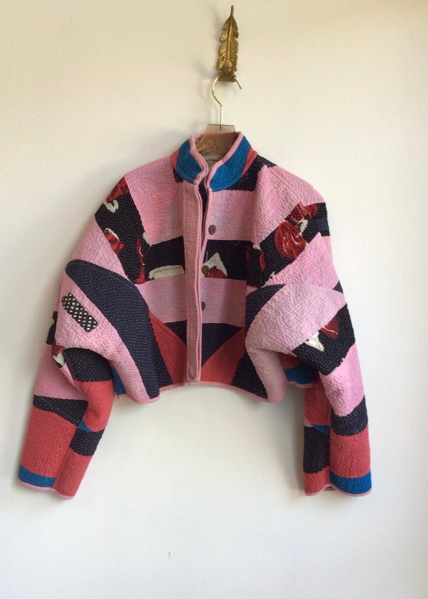 Reversible Kaira Quilted Cropped Jacket in Colors Sky Blue, Periwinklele, Tan, Pink & Pink, Red, Black, Blue - Made X Hudson