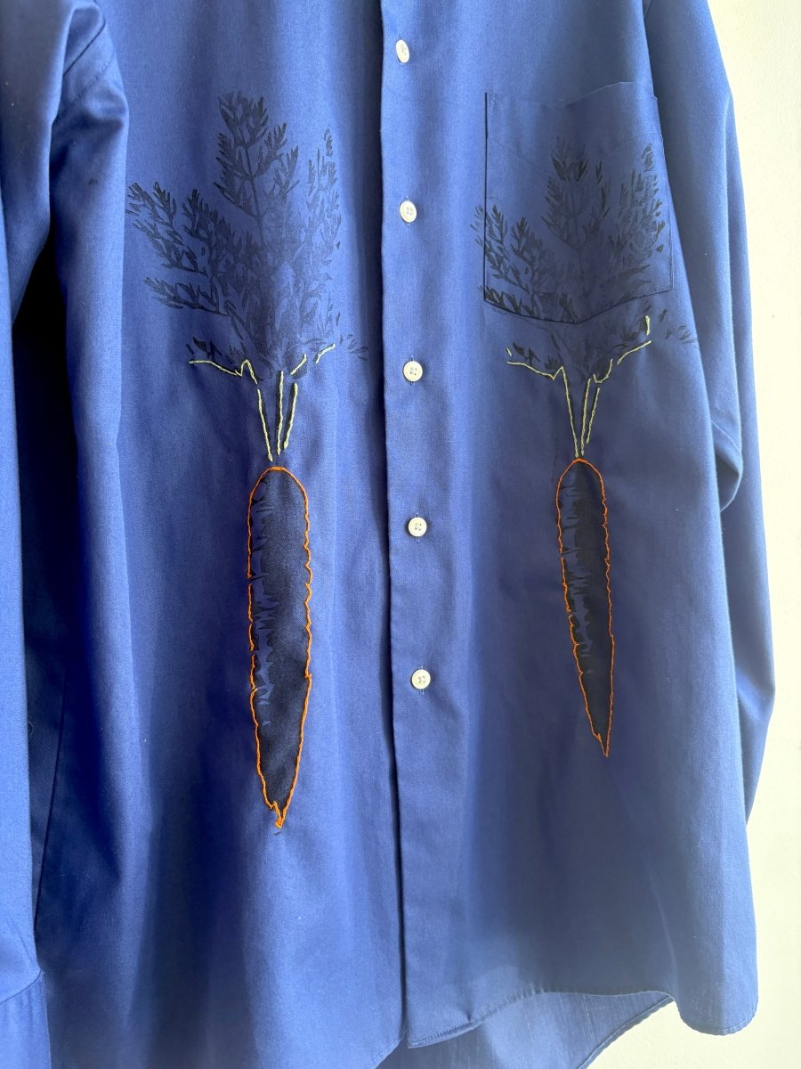 “Aleister” Hand Embroidered Navy Carrot Print Shirt (Reworked) - Made X Hudson