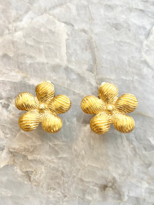 Large Flower Clip On Earrings (Vintage)